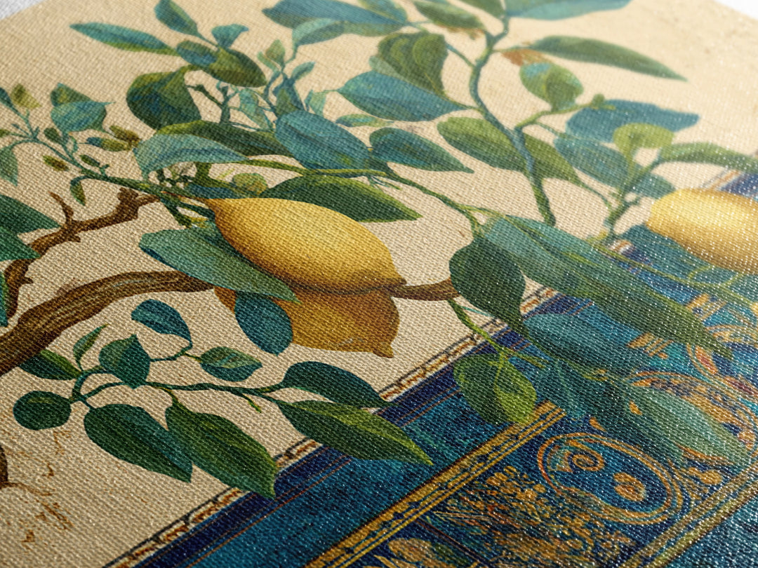 Sicilian Lemon Branch on Ivory Background Canvas Print, Mediterranean Art, Minimalist Wall Art, Living Room Decor, Azure, MAR-3x2-89