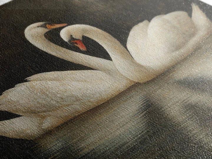 Romantic Swan Pair on Dark Water Canvas Print, Master Bedroom, Farmhouse Wall Decor, Bedroom Decor, Oil Painting, Sanctuary, MAS-1x1-15