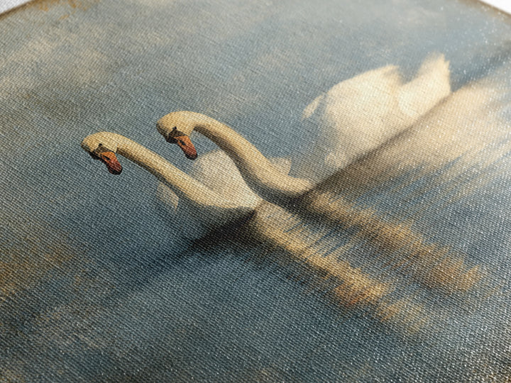 Romantic Swan Pair on Dark Water Framed Canvas Print, Master Bedroom, Living Room Prints, Bedroom Decor, Fine Art, Sanctuary, MAS-1x1-39