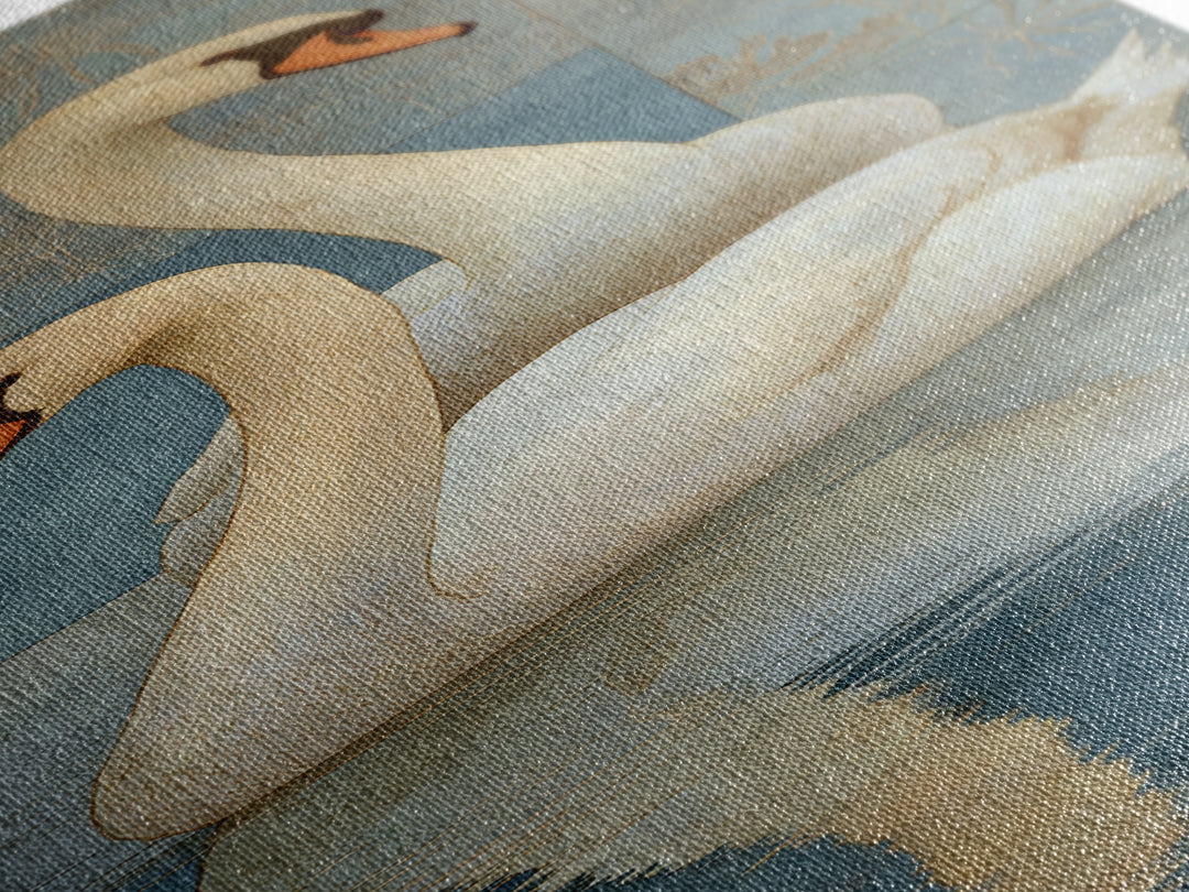 Romantic Swan Pair on Dark Water Canvas Print, Master Bedroom, Farmhouse Wall Decor, Bedroom Decor, Oil Painting, Sanctuary, MAS-1x3-27