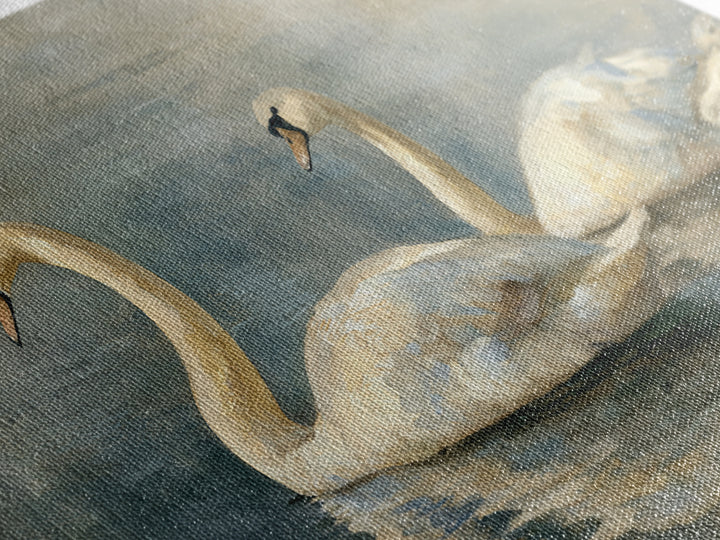 Romantic Swan Pair on Dark Water Framed Canvas Print, Master Bedroom, Living Room Prints, Bedroom Decor, Fine Art, Sanctuary, MAS-2x1-11