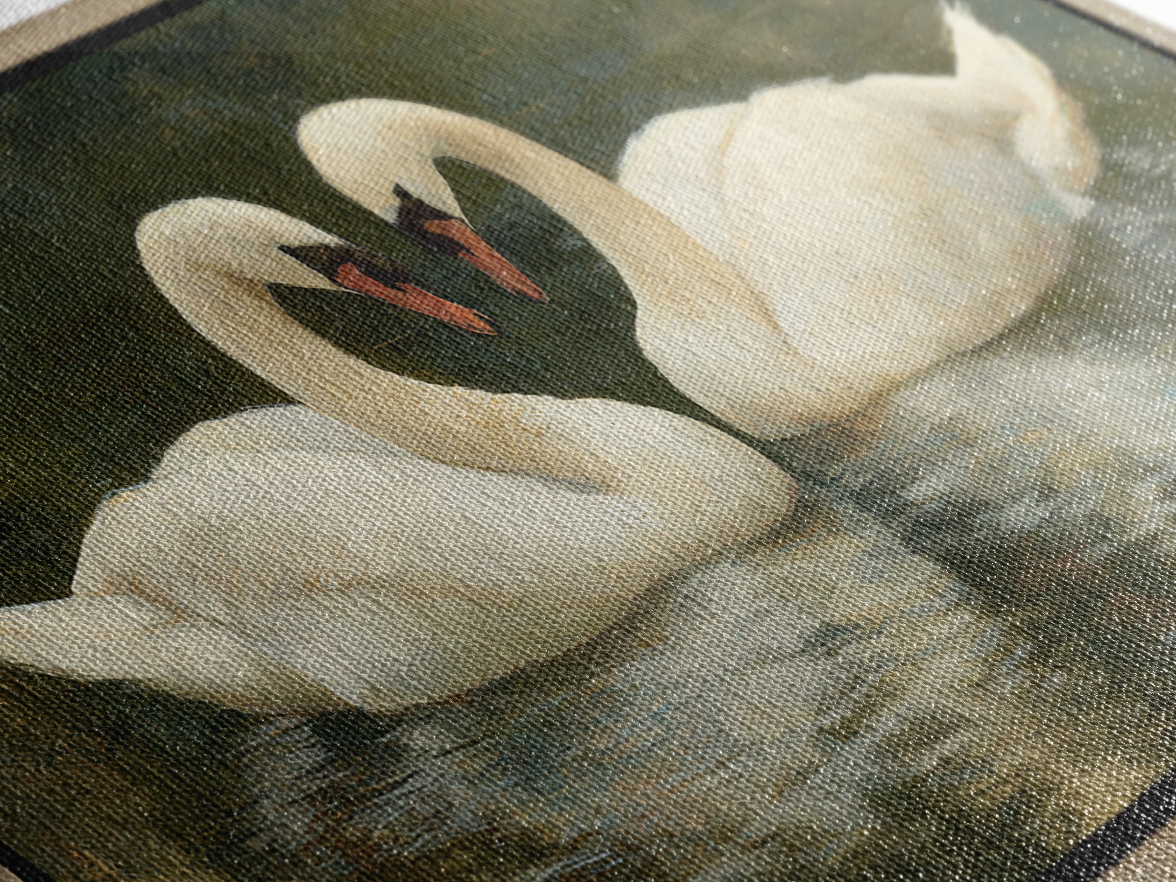 Romantic Swan Pair on Dark Water Framed Canvas Print, Master Bedroom, Wall Art, Bedroom Decor, Oil Painting, Sanctuary, MAS-2x1-35