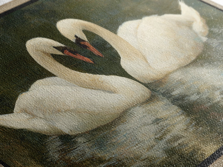 Romantic Swan Pair on Dark Water Framed Canvas Print, Master Bedroom, Wall Art, Bedroom Decor, Oil Painting, Sanctuary, MAS-2x1-35