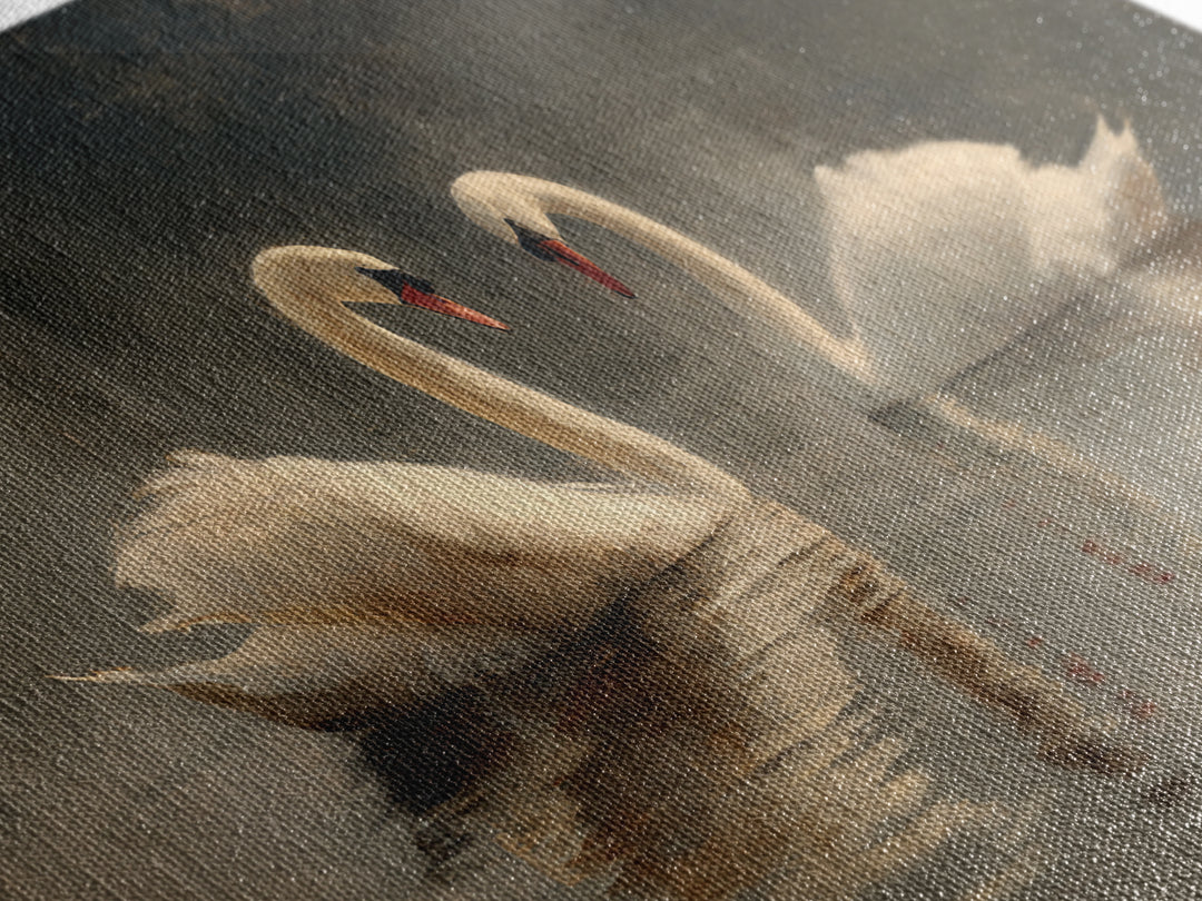 Romantic Swan Pair on Dark Water Framed Canvas Print, Master Bedroom, Bedroom, Bedroom Decor, Watercolor Art, Sanctuary, MAS-2x1-59