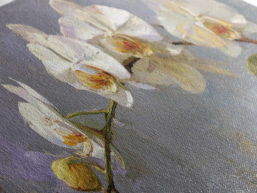 White Orchids Against Warm Gray Background Canvas Print, Master Bedroom, Farmhouse Wall Decor, Bedroom Decor, Oil Painting, MAS-2x1-77