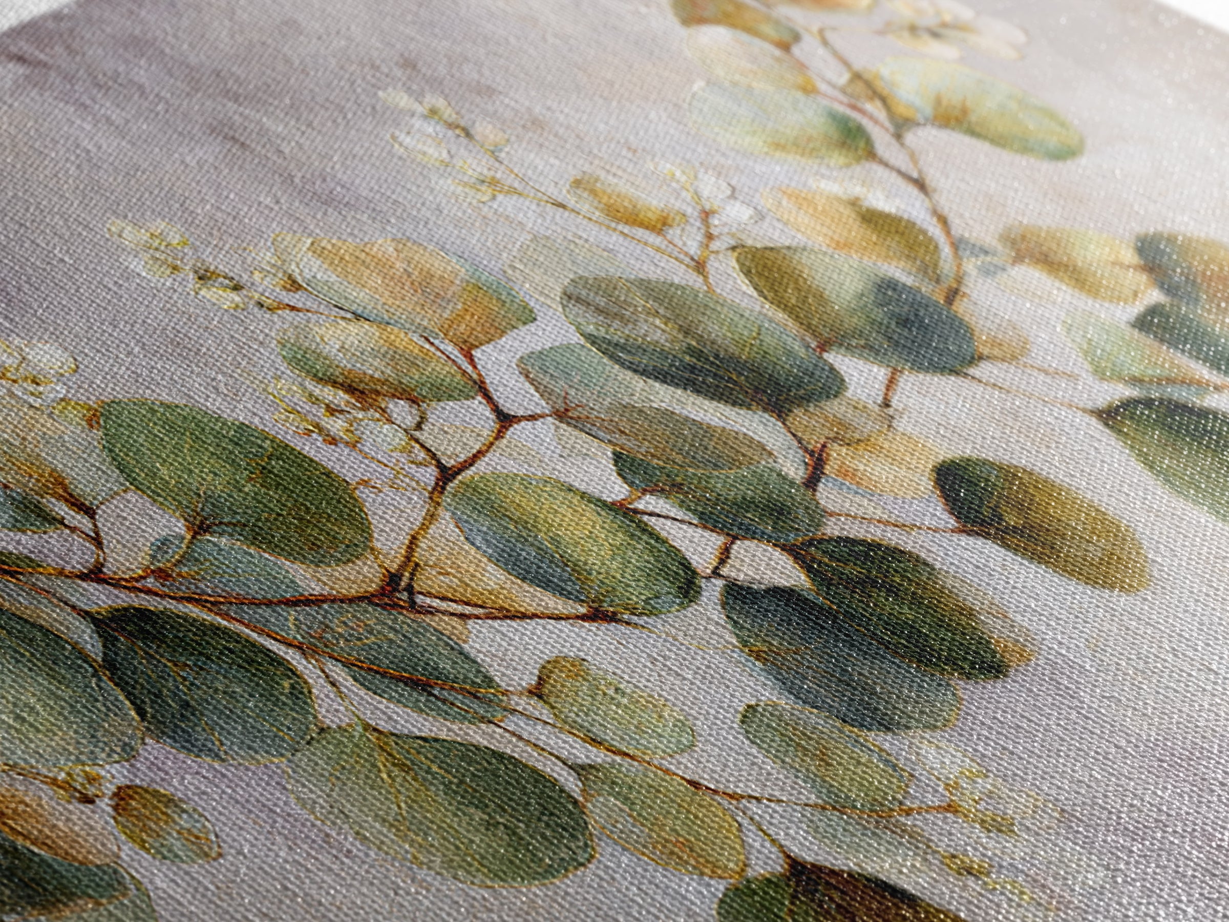 Gentle Eucalyptus Watercolor Branches Framed Canvas Print, Master Bedroom, Farmhouse Wall Art, Bedroom Decor, Oil Painting, MAS-2x1-80