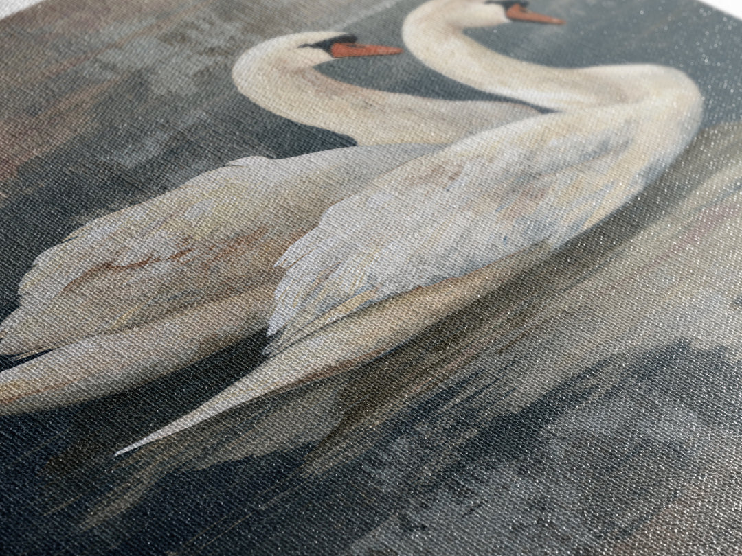 Romantic Swan Pair on Dark Water Framed Canvas Print, Master Bedroom, Canvas Print, Bedroom Decor, Abstract Art, Sanctuary, MAS-2x3-47