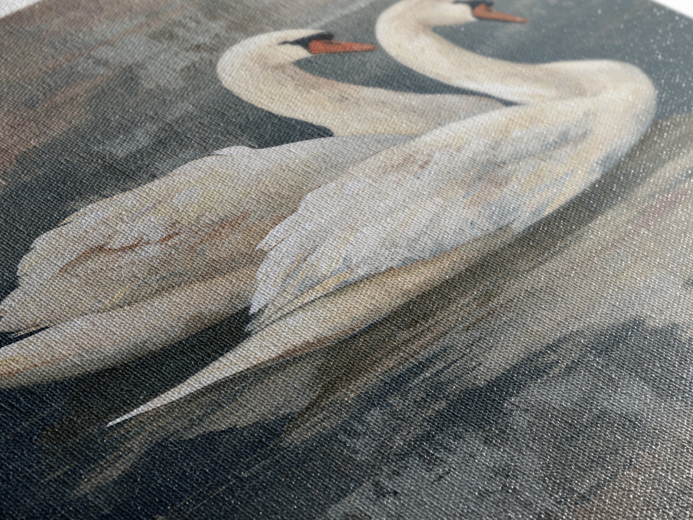 Romantic Swan Pair on Dark Water Framed Canvas Print, Master Bedroom, Canvas Print, Bedroom Decor, Abstract Art, Sanctuary, MAS-2x3-47