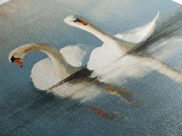 Romantic Swan Pair on Dark Water Canvas Print, Master Bedroom, Farmhouse Wall Art, Bedroom Decor, Fine Art, Sanctuary, MAS-2x3-71
