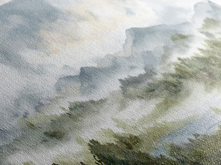 Calm Misty Forest Panorama Canvas Print, Master Bedroom, Above Bed Wall Decor, Bedroom Decor, Oil Painting, Sanctuary, MAS-3x1-20