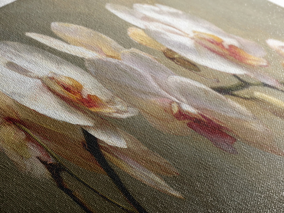 White Orchids Against Warm Gray Background Canvas Print, Master Bedroom, Set of 2 Prints, Bedroom Decor, Abstract Art, MAS-3x1-25