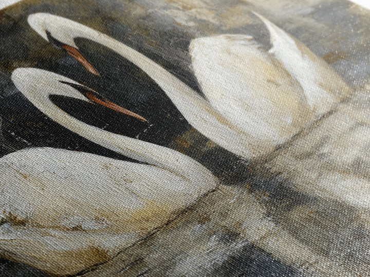 Romantic Swan Pair on Dark Water Framed Canvas Print, Master Bedroom, Statement Artwork, Bedroom Decor, Fine Art, Sanctuary, MAS-3x1-7