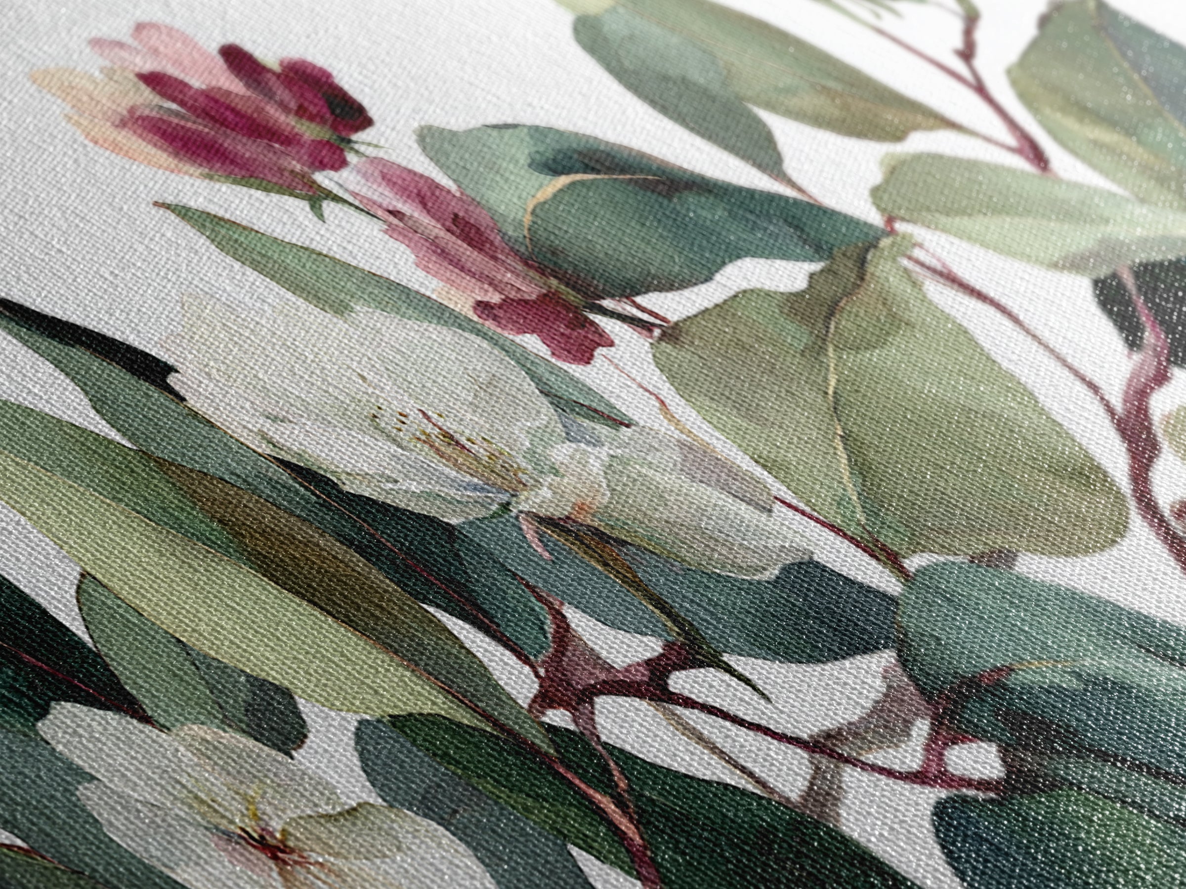 Gentle Eucalyptus Watercolor Branches Canvas Print, Master Bedroom, Art Print, Bedroom Decor, Oil Painting, Sanctuary, MAS-3x1-76