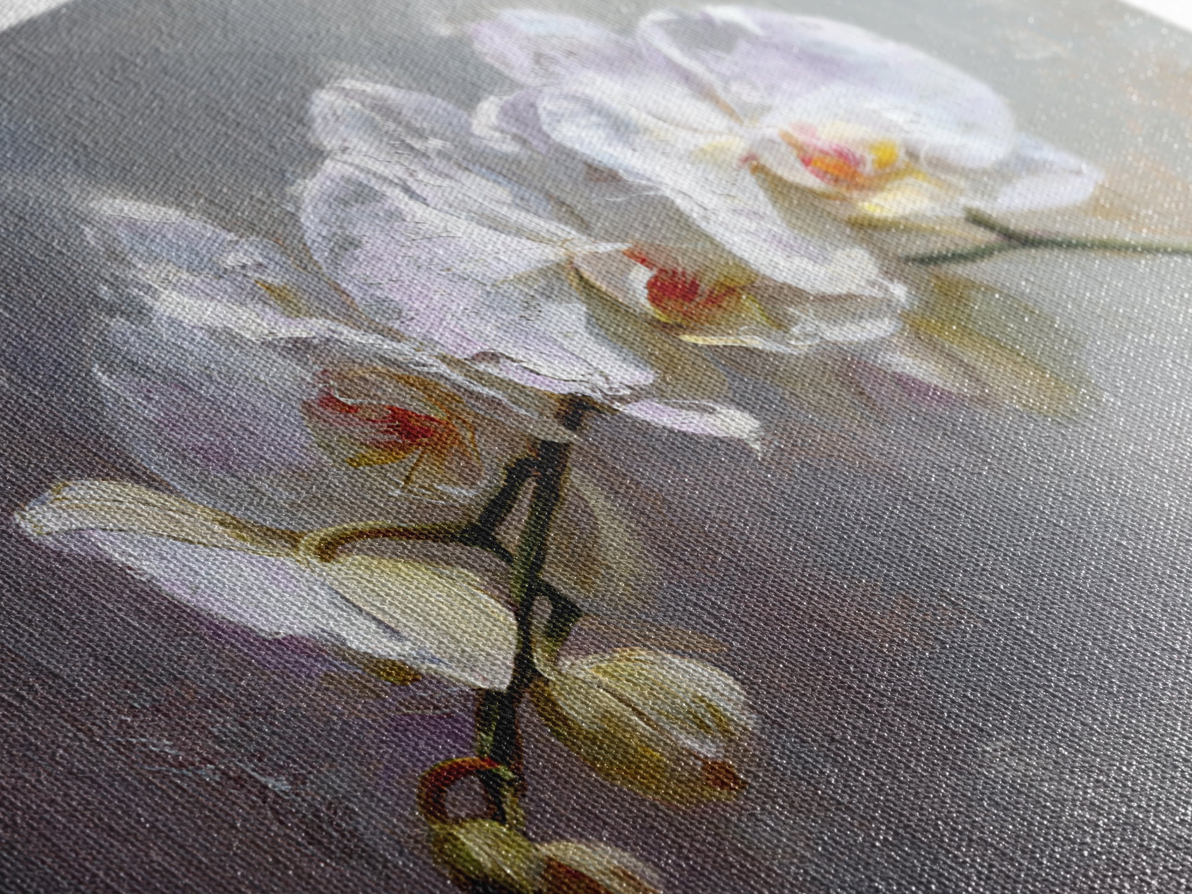 White Orchids Against Warm Gray Background Canvas Print, Master Bedroom, Over Bed Wall Art, Bedroom Decor, Oil Painting, MAS-3x2-37
