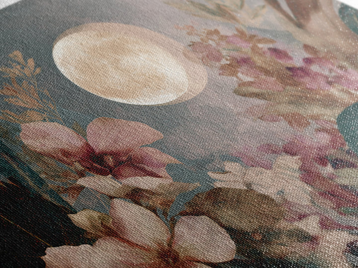 Dreamy Celestial Moon and Botanical Composition Canvas Print, Master Bedroom, Contemporary Art, Bedroom Decor, Sanctuary, MAS-3x2-39