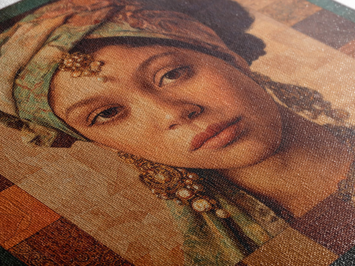Ornate Portrait with Layered Textiles and Jewels Canvas Print, Maximalist Art, Retro Wall Art, Living Room Decor, Oil Painting, MAX-1x1-76
