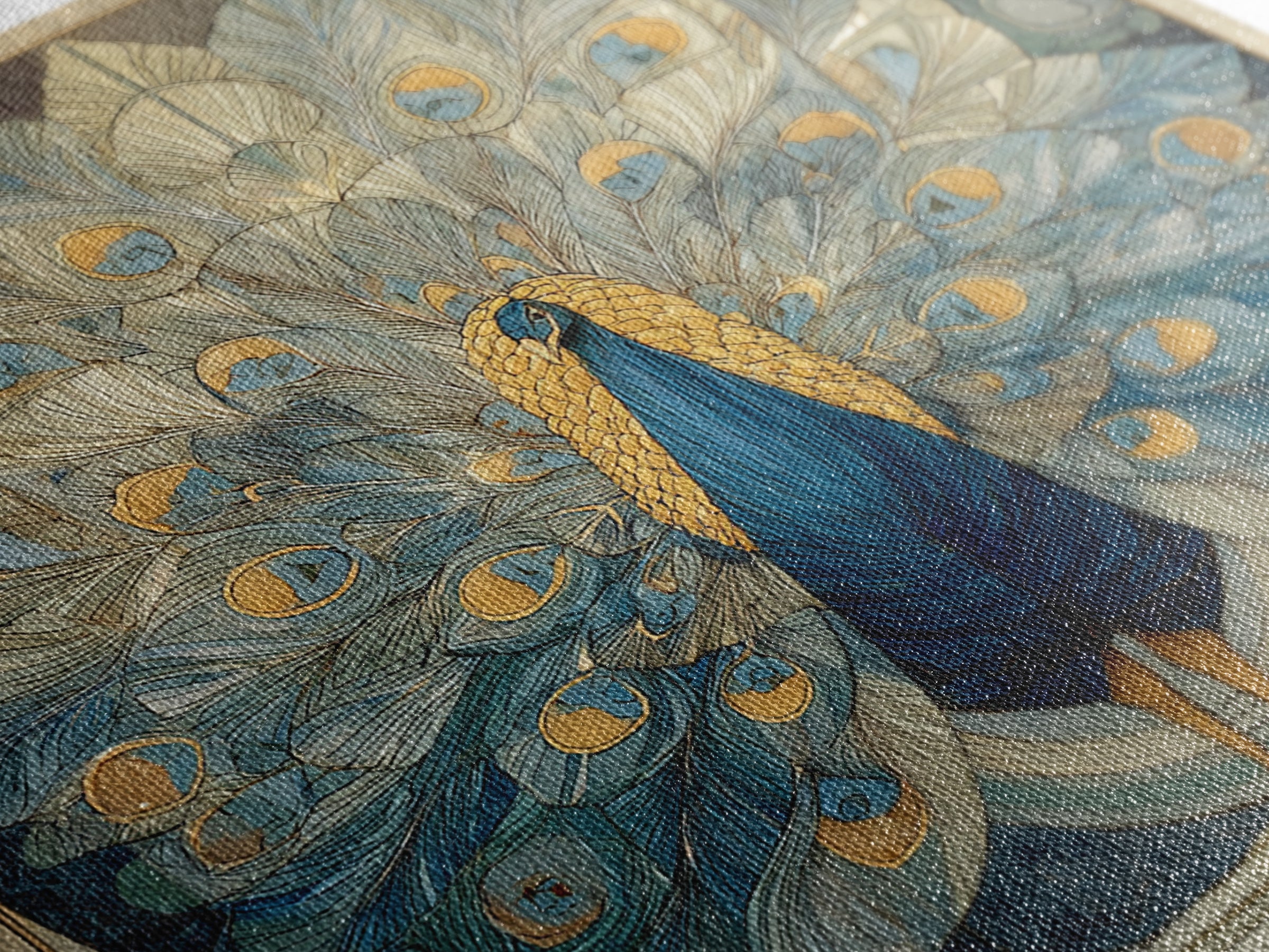 Dramatic Peacock with Oversized Feather Pattern Canvas Print, Maximalist Art, Original Painting, Living Room Decor, Maximal, MAX-1x1-8