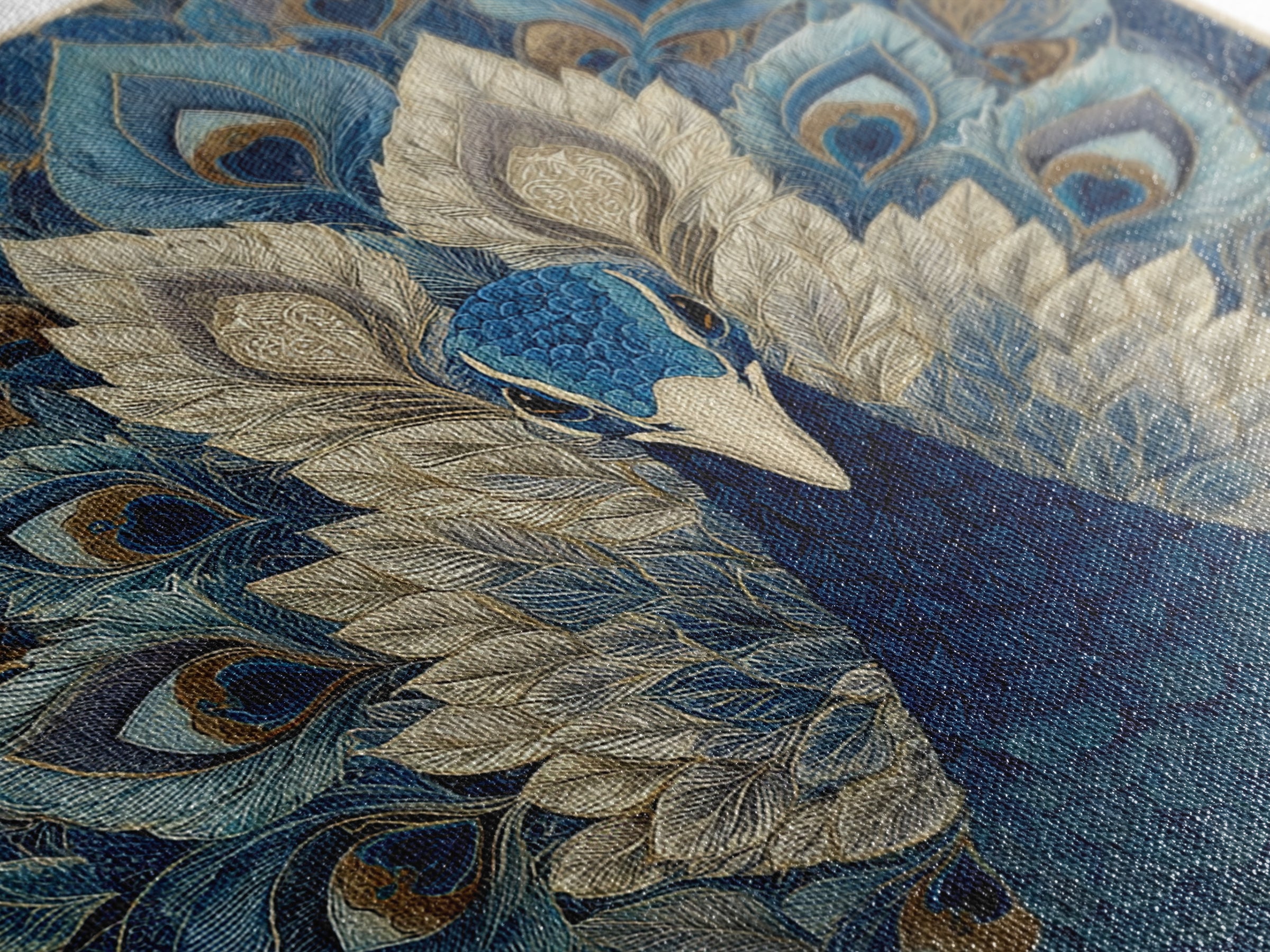 Dramatic Peacock with Oversized Feather Pattern Canvas Print, Maximalist Art, Fine Art Print, Living Room Decor, Maximal, MAX-1x1-80