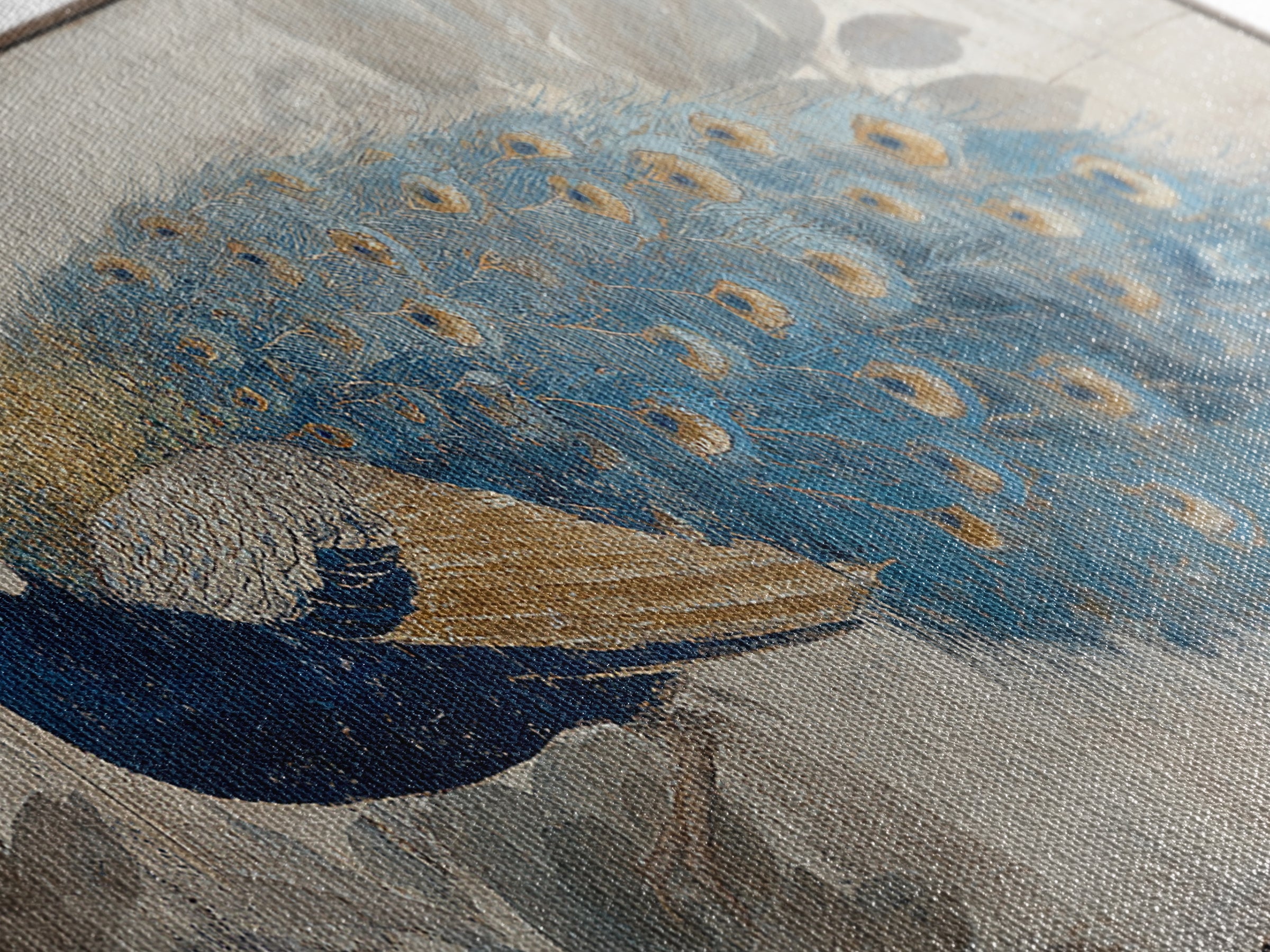 Dramatic Peacock with Oversized Feather Pattern Canvas Print, Maximalist Art, Contemporary Art, Living Room Decor, Maximal, MAX-2x1-28