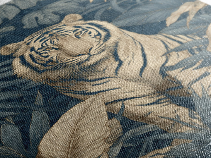 Bold Patterned Tiger Surrounded by Tropical Leaves Framed Canvas Print, Maximalist Art, Art Print, Living Room Decor, Maximal, MAX-2x3-34