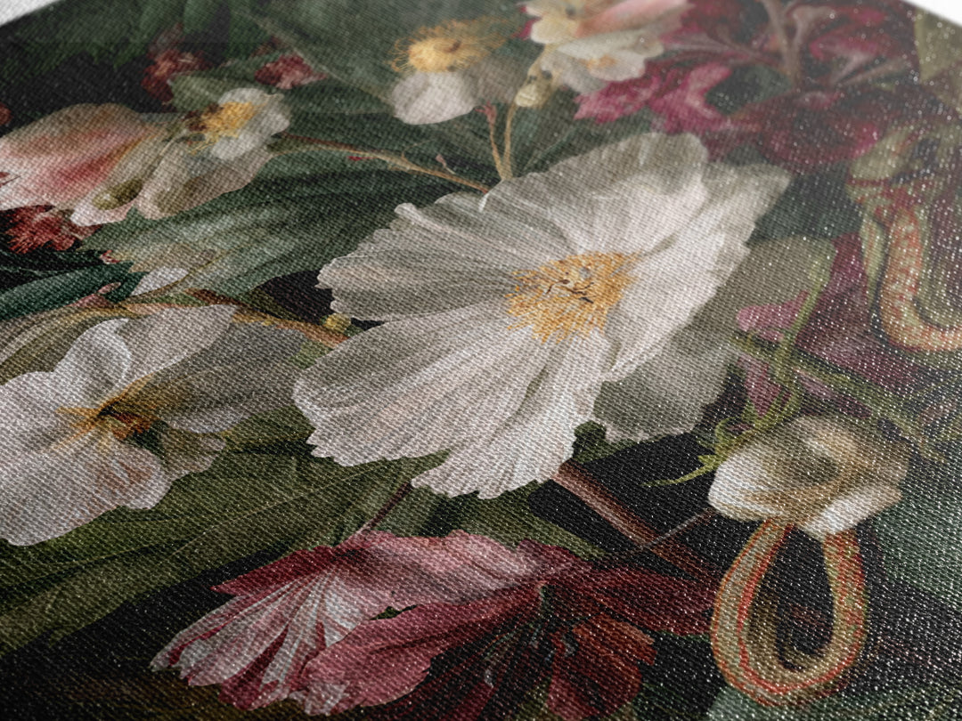 Highly Patterned Snake and Flower Composition Canvas Print, Maximalist Art, Living Room Decor, Oil Painting, Maximal, MAX-2x3-45
