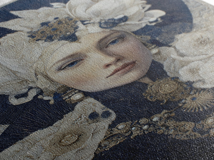 Ornate Portrait with Layered Textiles and Jewels Framed Canvas Print, Maximalist Art, Modern Decor, Living Room Decor, Maximal, MAX-2x3-84