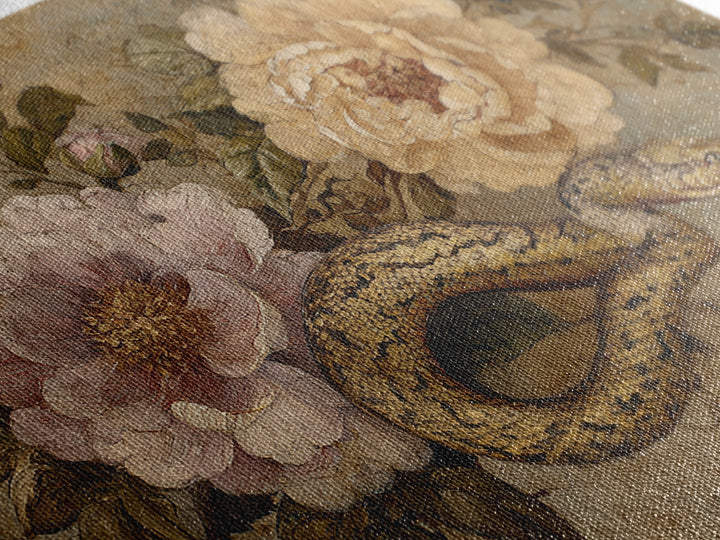 Highly Patterned Snake and Flower Composition Framed Canvas Print, Maximalist Art, Trendy Wall Art, Living Room Decor, Maximal, MAX-3x2-65