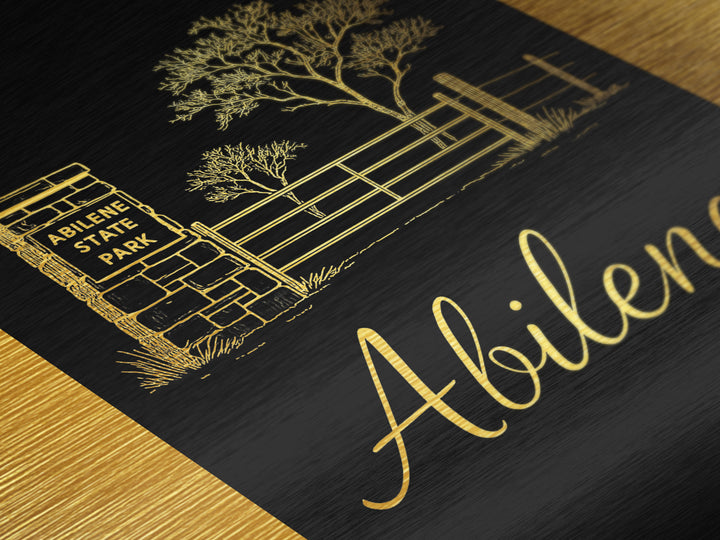 Abilene Texas Travel, Metallic Gold Art, Wood Framed Art, Metal Art, Modern Skyline Wall Print, Wanderlust Gift
