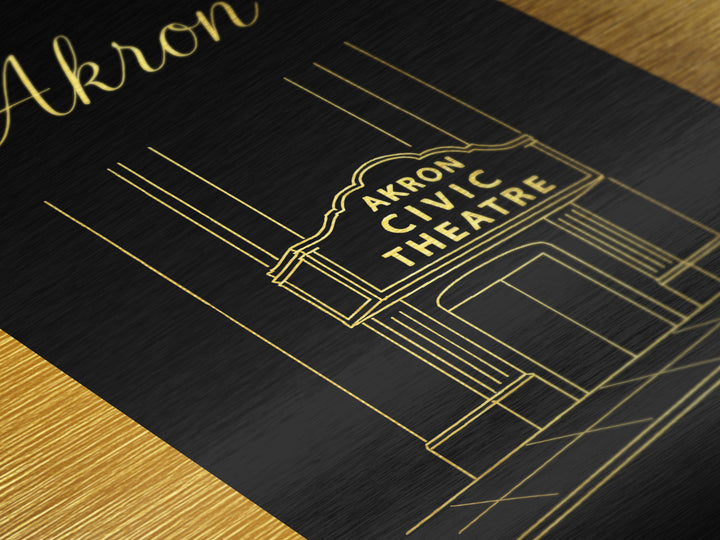 Akron Ohio Travel, Metallic Gold Art, Wood Framed Art, Metal Art, Modern Wall Art, Graduation Travel Gift, Traveler Gift