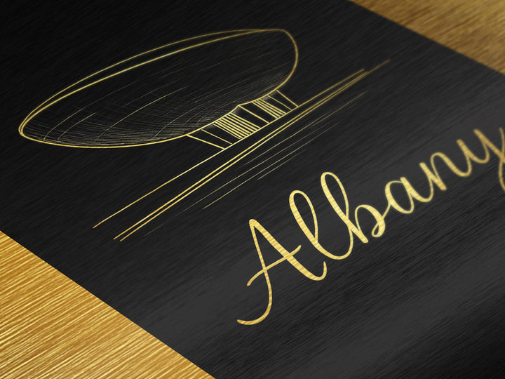 Albany New York Art, Metallic Gold Print, Wood Framed Art, Metal Art, Modern House Art, Birthday Travel Gift, Wall Art