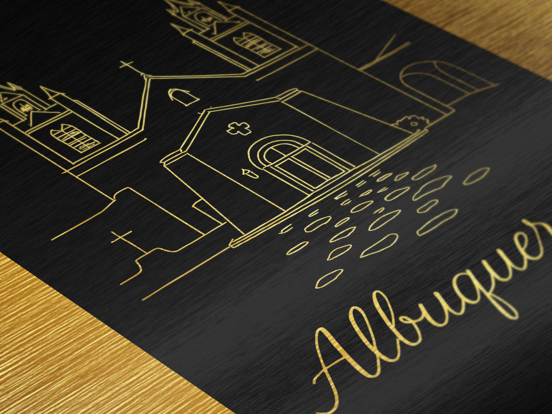 Albuquerque New Mexico Art, Metallic Gold Print, Wood Framed Art, Metal Art, Minimalist Wall Art, Traveler Gift