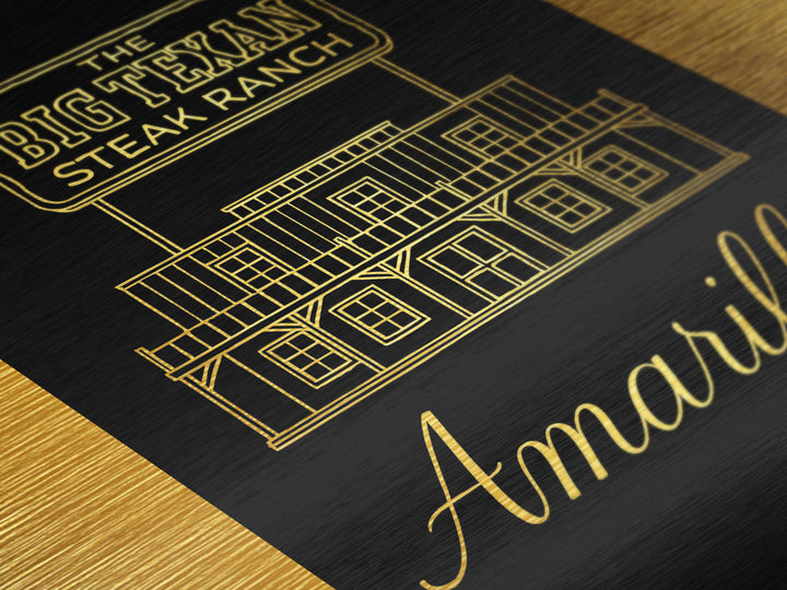 Amarillo Texas Travel, Metallic Gold Art, Wood Framed Art, Metal Art, Modern Skyline Wall Print, Newlywed Travel Gift
