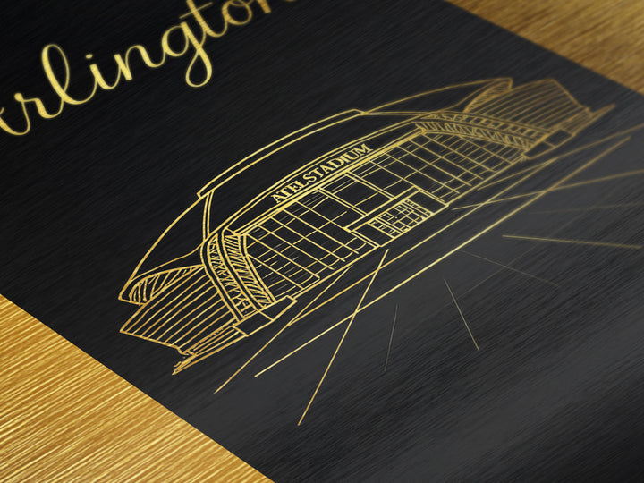Arlington Texas Travel, Metallic Gold Art, Wood Framed Art, Metal Art, Modern Skyline Wall Print, Wanderlust Gift
