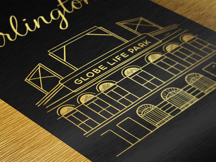 Arlington Texas Art, Metallic Gold Print, Wood Framed Art, Metal Art, Minimalist Wall Art, Anniversary Travel Gift