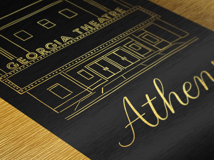 Athens Georgia Travel, Metallic Gold Art, Wood Framed Art, Metal Art, Modern Skyline Wall Print, Honeymoon Gift