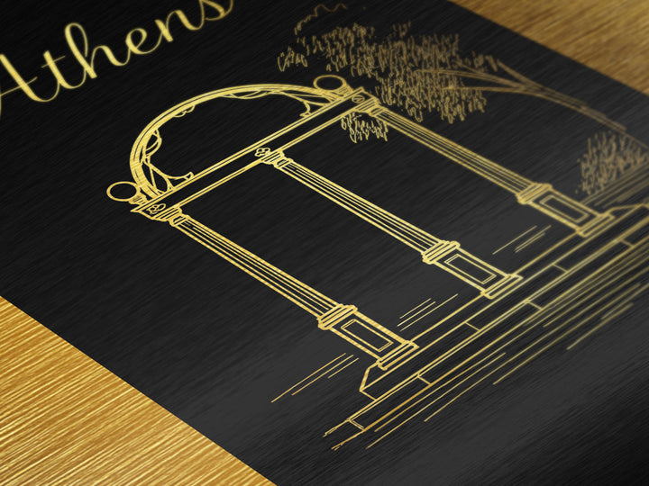 Athens Georgia Art, Metallic Gold Print, Wood Framed Art, Metal Art, Modern House Art, Birthday Travel Gift, Living Room Art