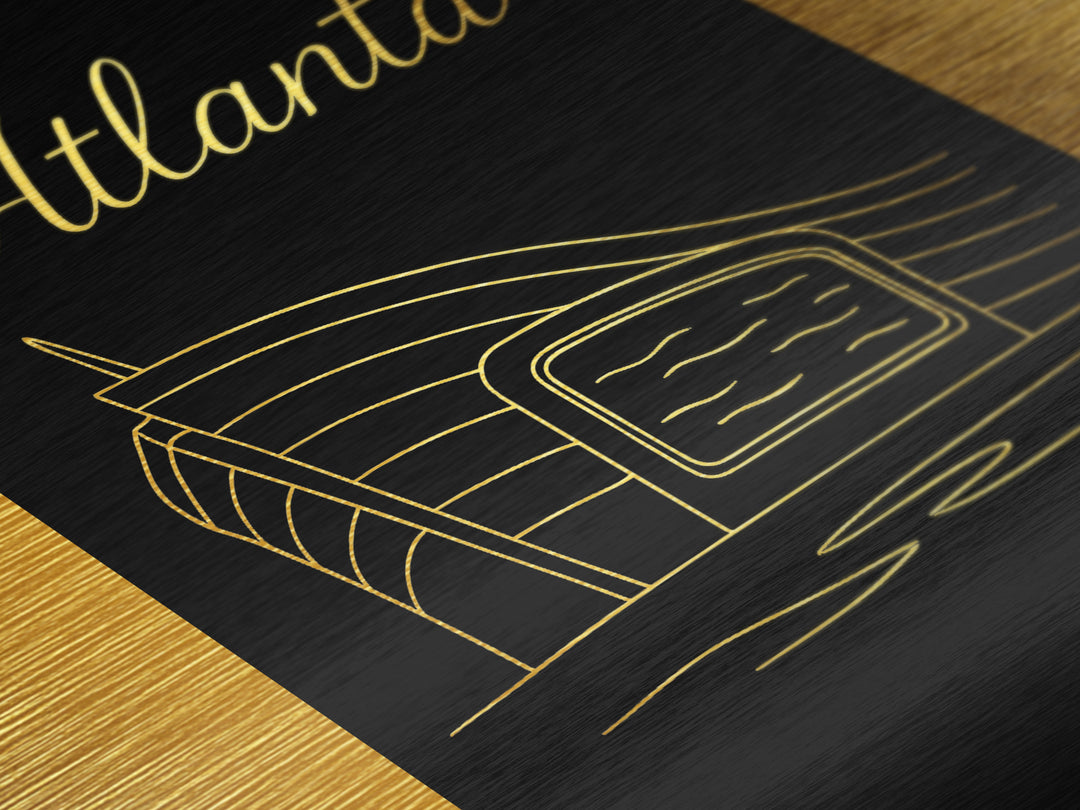 Atlanta Georgia Art, Metallic Gold Print, Wood Framed Art, Metal Art, Minimalist Wall Art, Traveler Gift, Honeymoon Travel Gift
