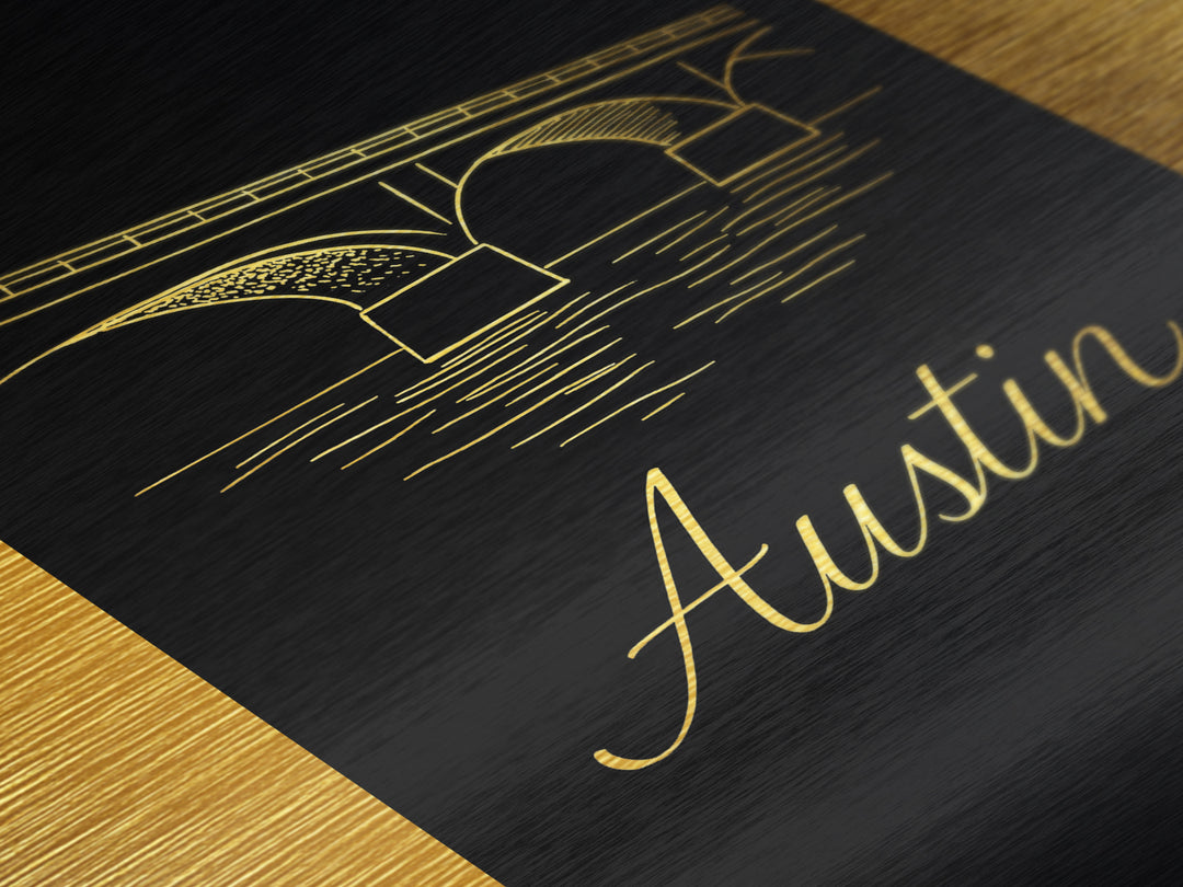Austin Texas Travel, Metallic Gold Art, Wood Framed Art, Metal Art, Office Decor, Retirement Travel Gift, Dorm Room Décor
