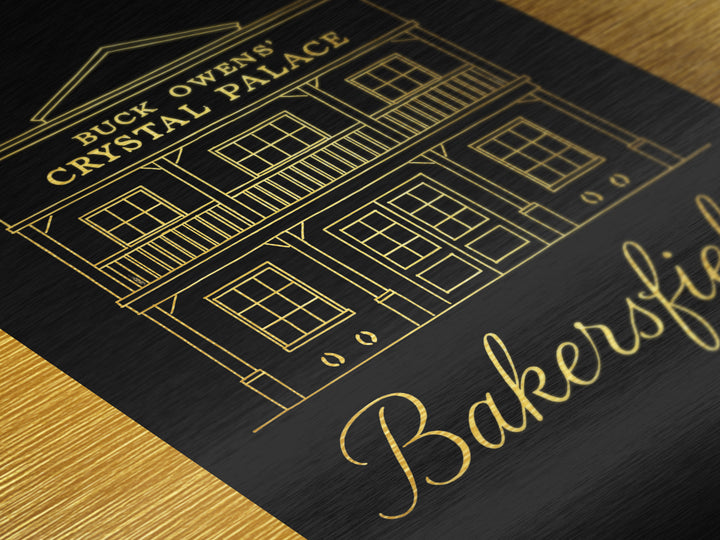 Bakersfield California Art, Metallic Gold Print, Wood Framed Art, Metal Art, Modern Wall Art, Birthday Travel Gift