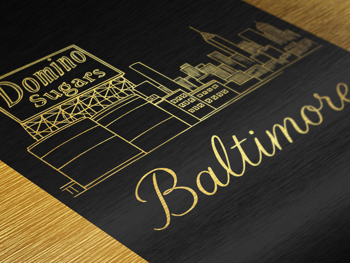 Baltimore Maryland Travel, Metallic Gold Art, Wood Framed Art, Metal Art, Minimalist Wall Art, Adventure Lover Gift