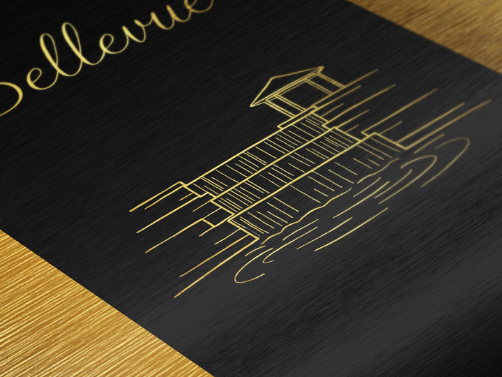 Bellevue Washington Travel, Metallic Gold Art, Wood Framed Art, Metal Art, Modern Wall Art, Wanderlust Gift, Adventure Lover Gift