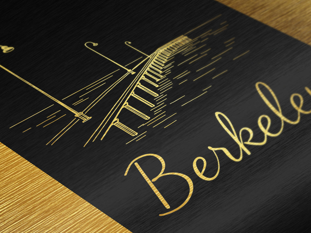 Berkeley California Travel, Metallic Gold Art, Wood Framed Art, Metal Art, Modern Wall Art, Honeymoon Gift, Wanderlust Gift, Birthday Gift