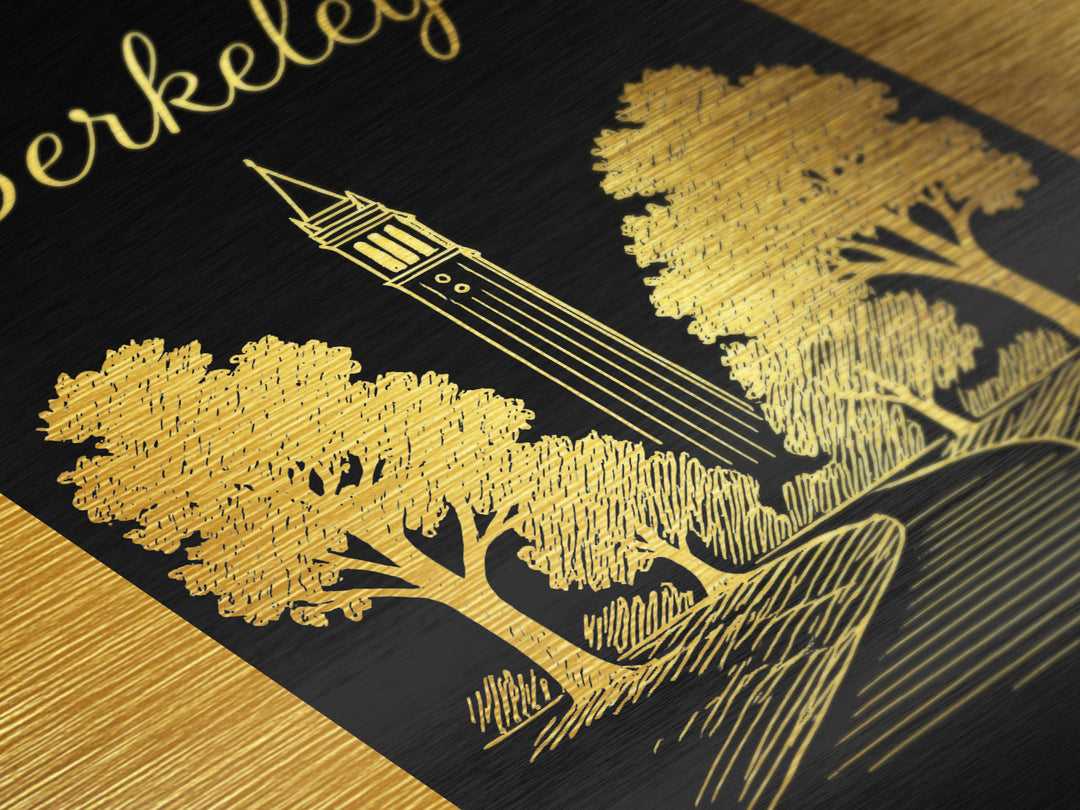 Berkeley California Art, Metallic Gold Print, Wood Framed Art, Metal Art, Minimalist Wall Art, Birthday Travel Gift, Anniversary Travel Gift