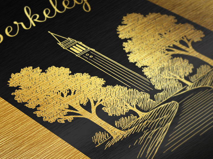 Berkeley California Art, Metallic Gold Print, Wood Framed Art, Metal Art, Minimalist Wall Art, Birthday Travel Gift, Anniversary Travel Gift