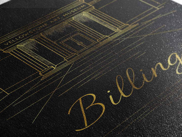 Billings Travel Poster, Framed Canvas Print, Black Gold Minimalist Art, Billings Wall Art, Retro Travel Print, Vintage City Art