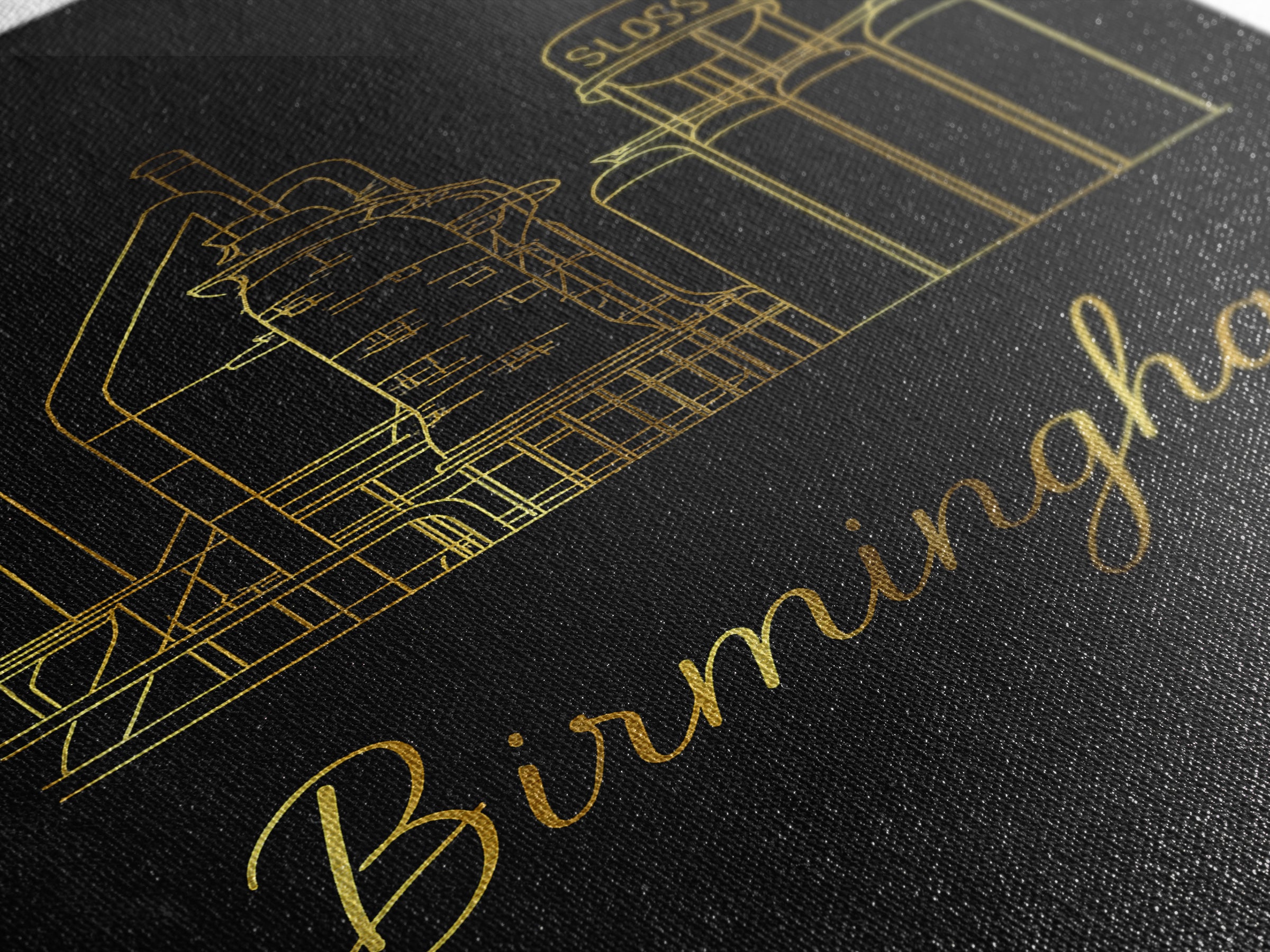 Birmingham Travel Poster, Canvas Print, Minimalist Gold Line Art, Birmingham Travel Art, Fine Art Print, Travel Art Print, City Art Print