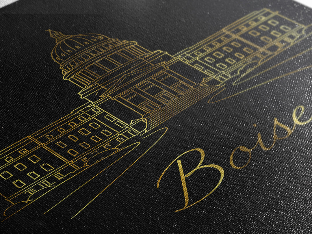 Boise Idaho Travel Poster, Canvas Print, Minimalist Gold Line Art, Boise Travel Art, Wall Art, Mid Century Wall Art, Wanderlust Decor