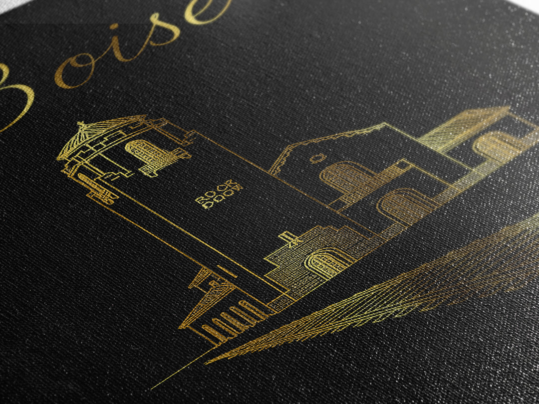 Boise Travel Poster, Canvas Print, Gold Outline Poster Art, Boise Poster Print, City Travel Prints, Travel Wall Art, City Illustration