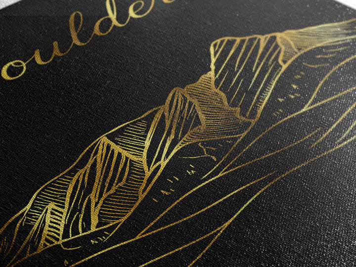 Boulder Travel Poster, Canvas Print, Gold Outline Poster Art, Boulder Art Print, Travel Wall Decor, Home Office Decor, Eclectic Wall Decor