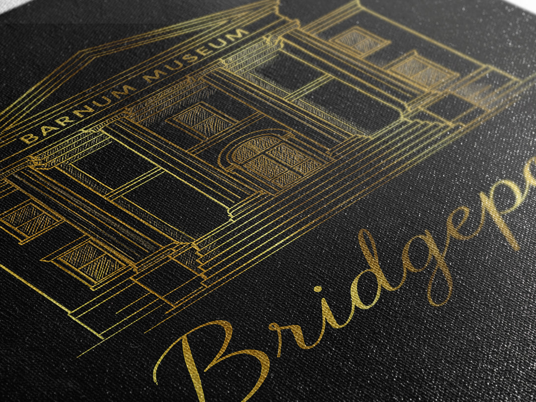 Bridgeport Travel Poster, Framed Canvas Print, Gold Outline Poster Art, Bridgeport Art Print, Mid Century Wall Art, Vintage City Art